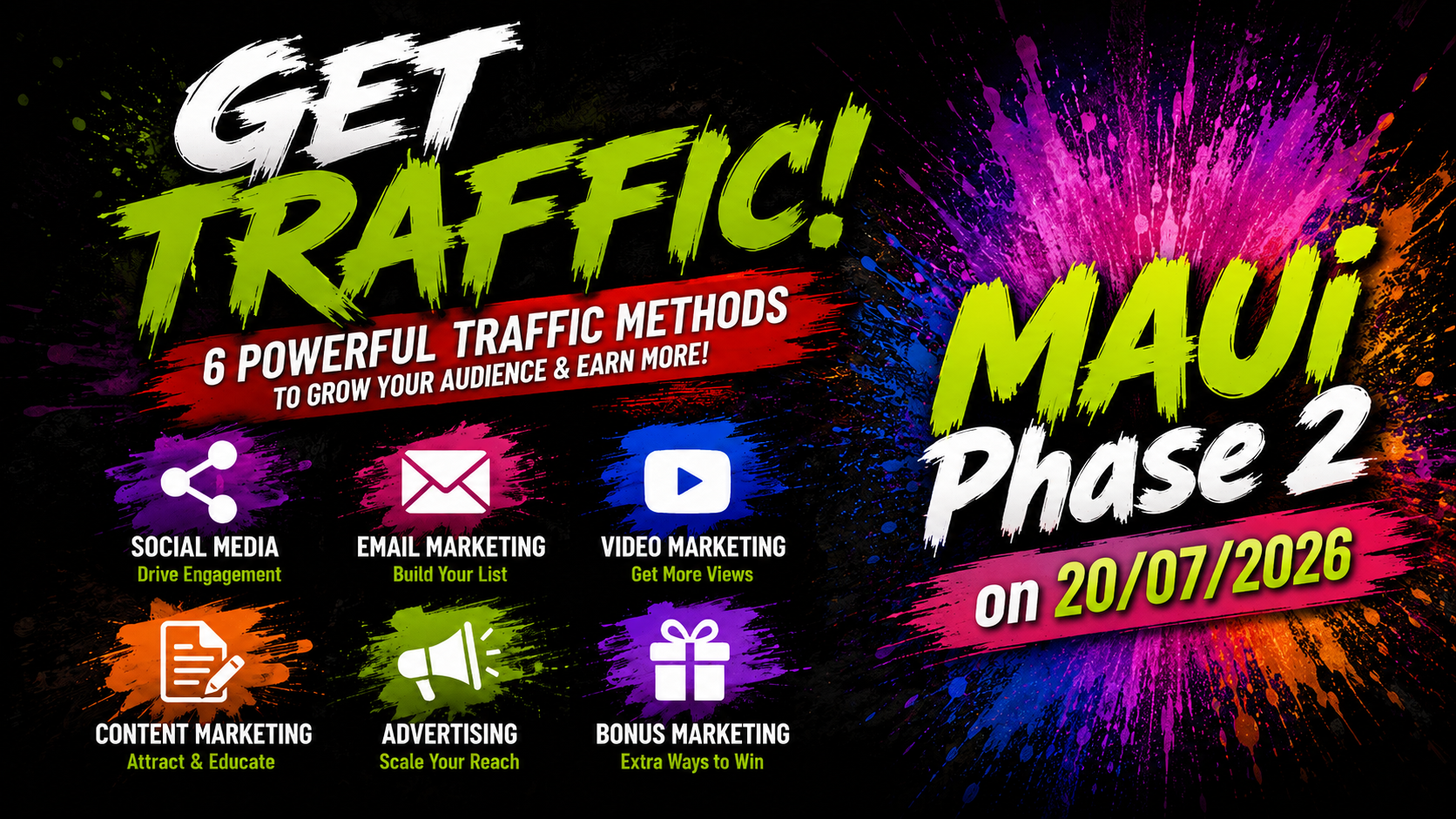 Get Traffic: six powerful traffic methods, MAUi Phase 2 on 20 July 2026